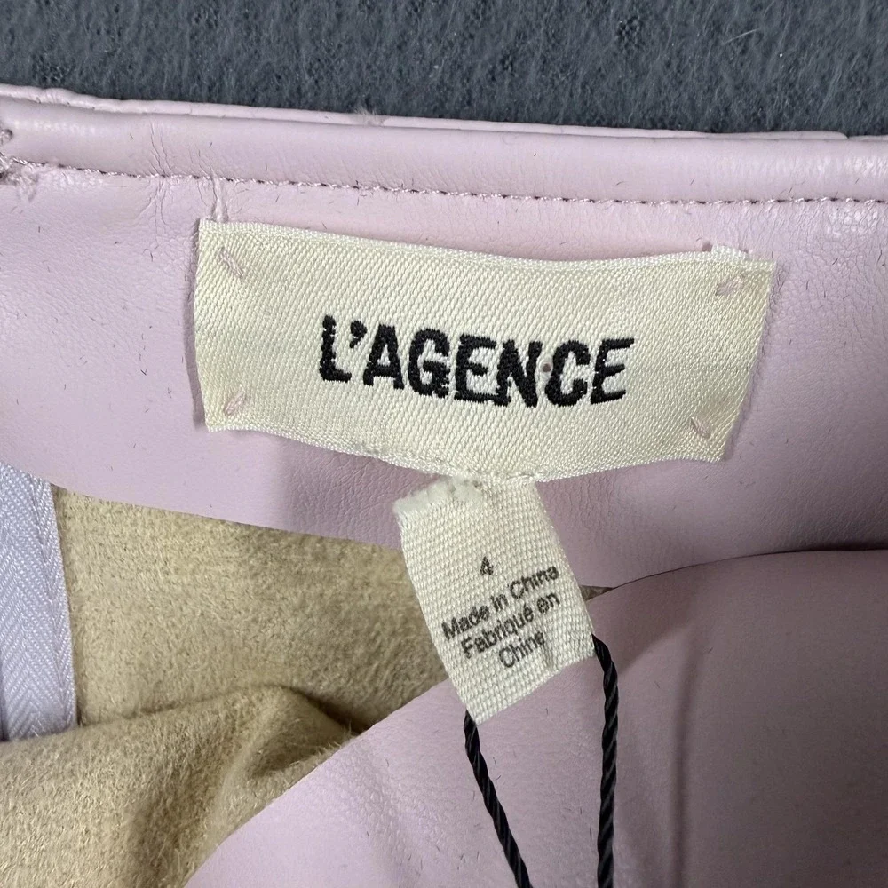 L'AGENCE Skirt Womens 4 Pink Vegan Leather Button Front Pockets Lined Mini - Picture 4 of 12